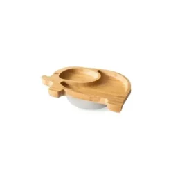 Eco Rascals Organic|Suction Plates & Bowls*Bamboo Suction Plate With Two Sections Elephant, Grey