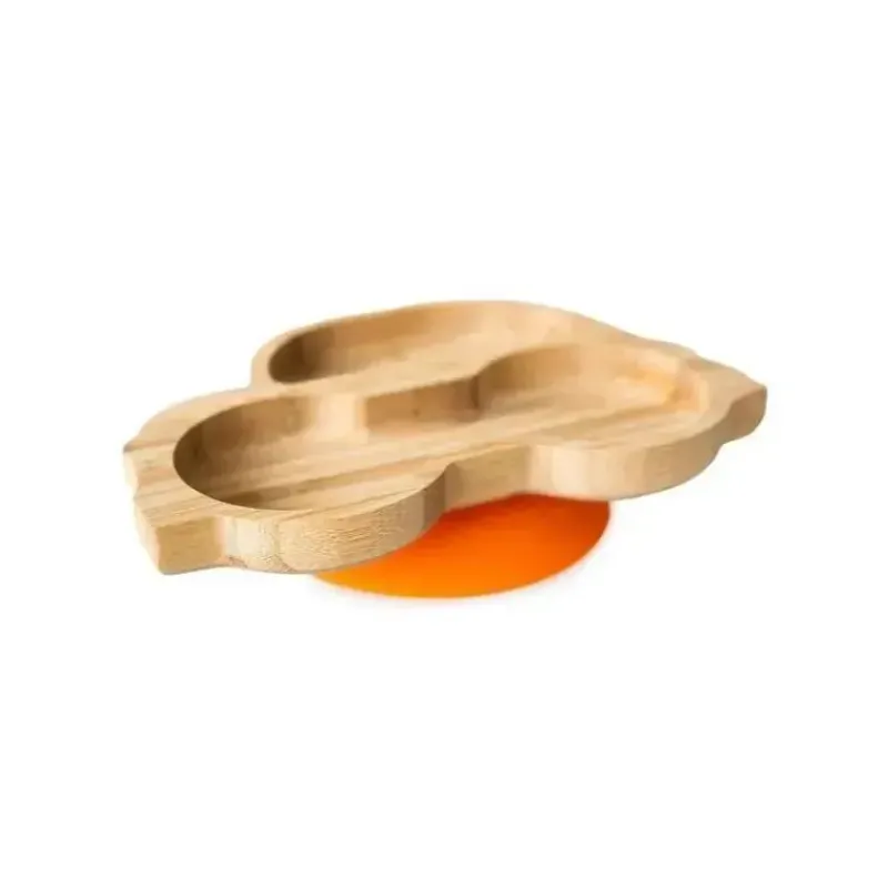 Eco Rascals Organic|Plates & Bowls*Bamboo Suction Plate With Two Sections Car, Orange