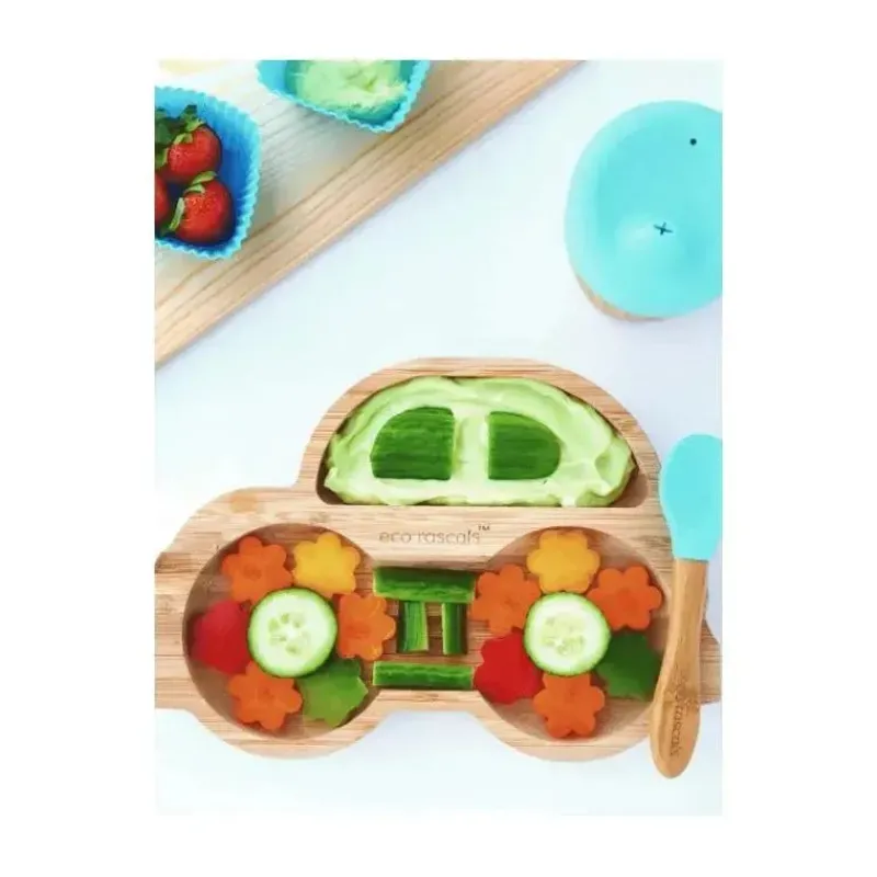 Eco Rascals Organic|Plates & Bowls*Bamboo Suction Plate With Two Sections Car, Orange