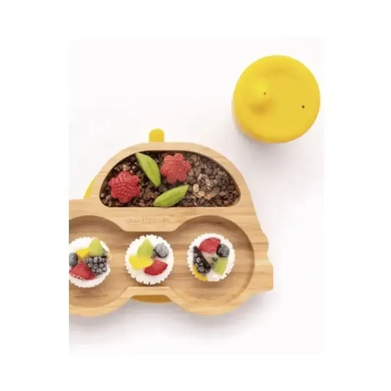 Eco Rascals Organic|Plates & Bowls*Bamboo Suction Plate With Two Sections Car, Orange
