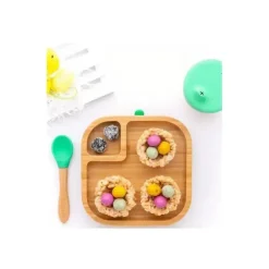 Eco Rascals Organic|Suction Plates & Bowls*Bamboo Suction Plate With Two Sections Classic, Blue