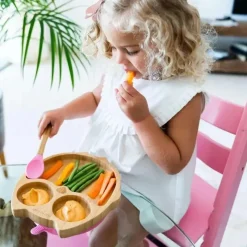 Eco Rascals Organic|Suction Plates & Bowls*Bamboo Suction Plate With Three Sections Owl, Grey