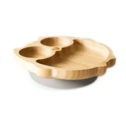 Eco Rascals Organic|Suction Plates & Bowls*Bamboo Suction Plate With Three Sections Owl, Grey