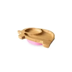Eco Rascals Organic|Suction Plates & Bowls*Bamboo Suction Plate With Two Sections Elephant, Pink