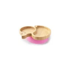 Eco Rascals Organic|Suction Plates & Bowls*Bamboo Suction Plate With Two Sections Duck, Pink