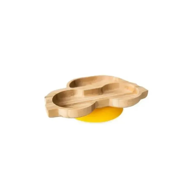 Eco Rascals Organic|Suction Plates & Bowls*Bamboo Suction Plate With Two Sections Car, Yellow