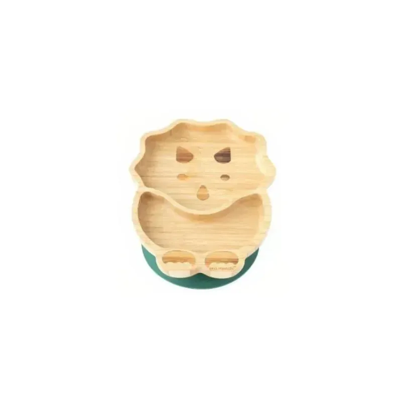 Eco Rascals Organic|Suction Plates & Bowls*Bamboo Suction Plate With Two Sections Dino, Green
