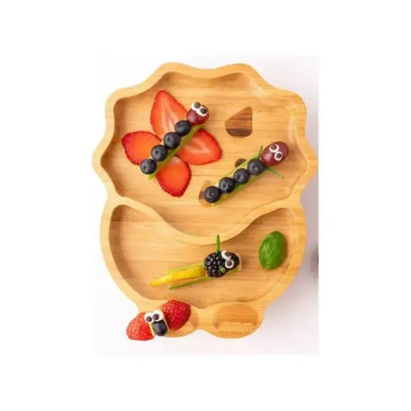Eco Rascals Organic|Suction Plates & Bowls*Bamboo Suction Plate With Two Sections Dino, Green