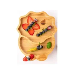 Eco Rascals Organic|Suction Plates & Bowls*Bamboo Suction Plate With Two Sections Dino, Blue