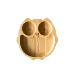 Eco Rascals Organic|Suction Plates & Bowls*Bamboo Suction Plate With Three Sections Owl, Yellow
