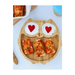 Eco Rascals Organic|Suction Plates & Bowls*Bamboo Suction Plate With Three Sections Owl, Yellow