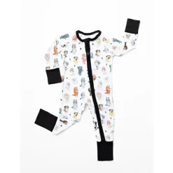 Ellie Sue Baby Sleepwear*- Baby Blue Dog & Friends Bamboo Zipper Romper