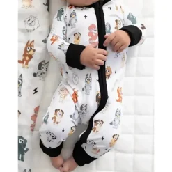 Ellie Sue Baby Sleepwear*- Baby Blue Dog & Friends Bamboo Zipper Romper