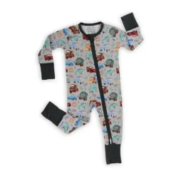 Ellie Sue Baby Sleepwear*- Baby Cars Bamboo Zipper Romper