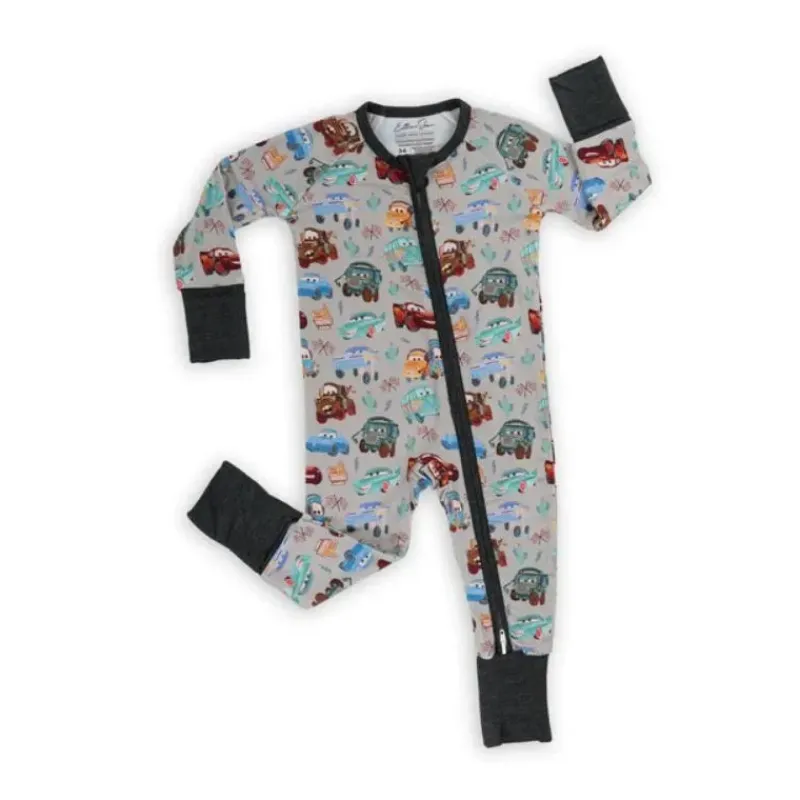 Ellie Sue Baby Sleepwear*- Baby Cars Bamboo Zipper Romper