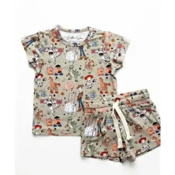 Ellie Sue Baby Sleepwear*- Baby Girl Bamboo Round Up Gang Lounge Set