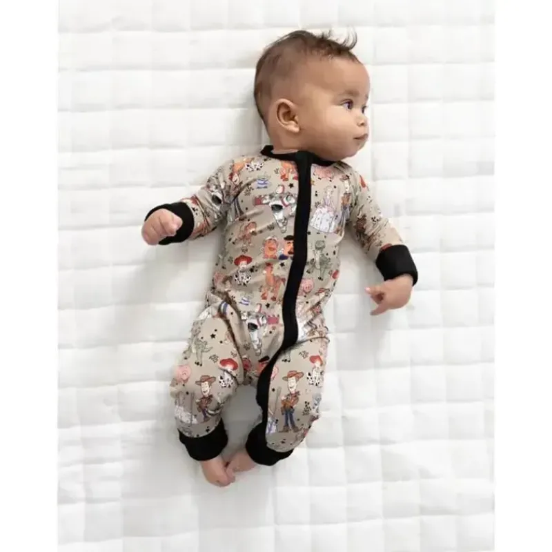 Ellie Sue Baby Sleepwear*- Baby Round Up Gang Bamboo Zipper Romper