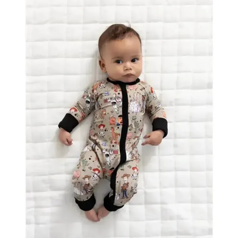 Ellie Sue Baby Sleepwear*- Baby Round Up Gang Bamboo Zipper Romper