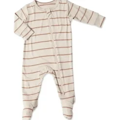 Everly Grey Baby One-Pieces*- Baby Grey Footie, 6-9 Months, Mocha Stripe