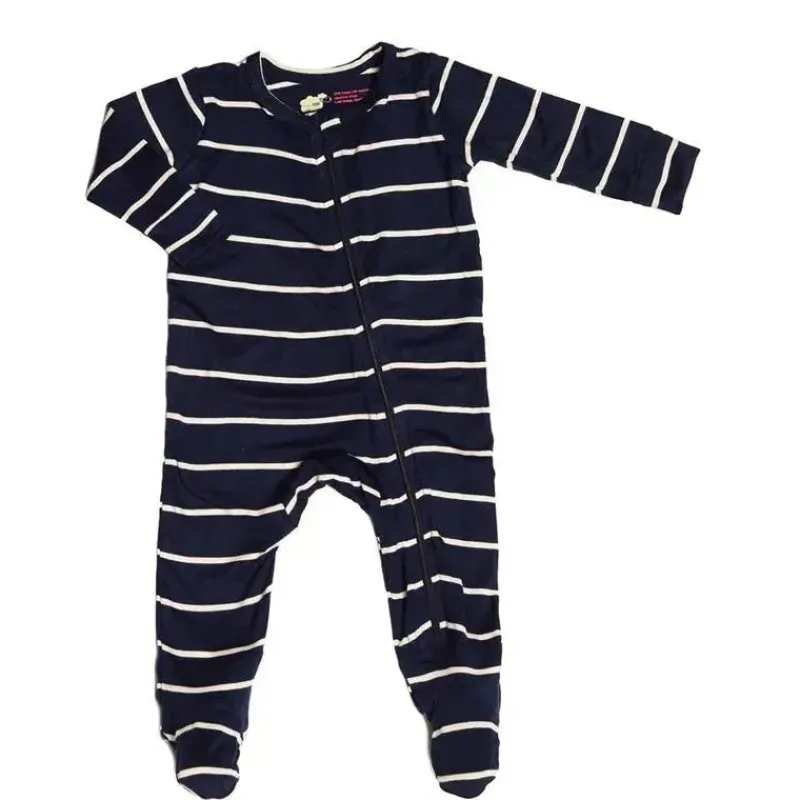Everly Grey Baby One-Pieces*- Baby Grey Footie, 3-6 Months, Navy Stripe