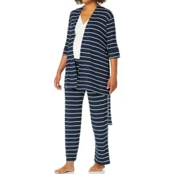 Everly Grey Pants & Shorts*- Maternity and Nursing PJ Pant Set for Mom and Baby, Navy Stripe, Medium
