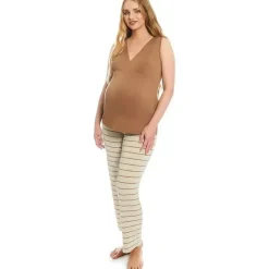 Everly Grey Pants & Shorts*- Maternity and Nursing PJ Pant Set for Mom and Baby, Mocha Stripe, Large