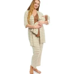 Everly Grey Pants & Shorts*- Maternity and Nursing PJ Pant Set for Mom and Baby, Mocha Stripe, Large