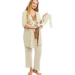 Everly Grey Pants & Shorts*- Maternity and Nursing PJ Pant Set for Mom and Baby, Mocha Stripe, Small