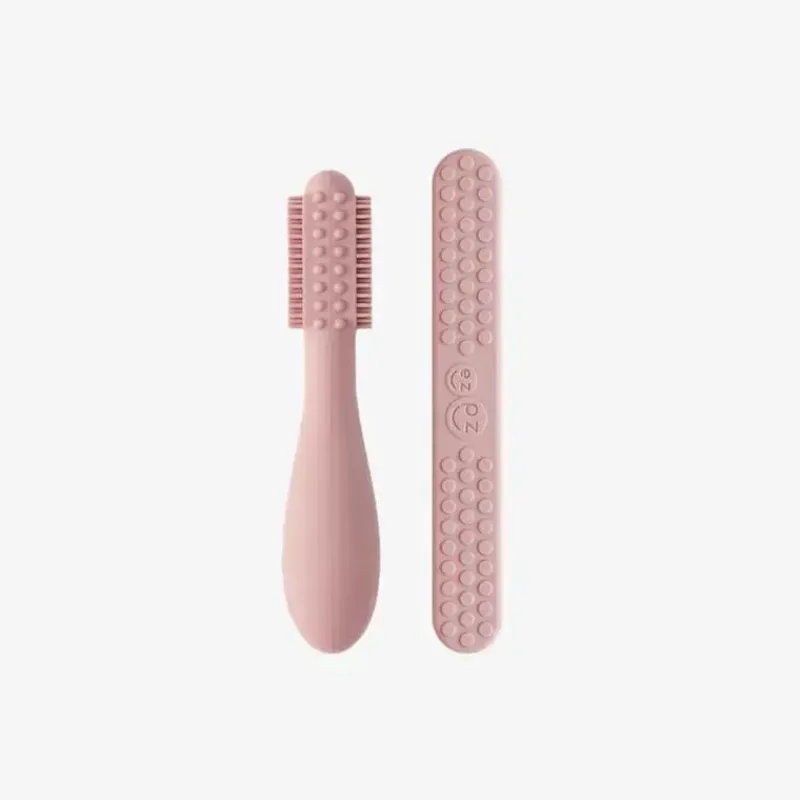 ezpz Oral & Nasal Care*- Baby-Led™ Toothbrush + Sensory Tongue Depressor Dual Pack, Blush