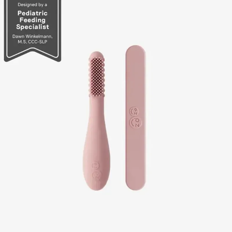 ezpz Oral & Nasal Care*- Baby-Led™ Toothbrush + Sensory Tongue Depressor Dual Pack, Blush