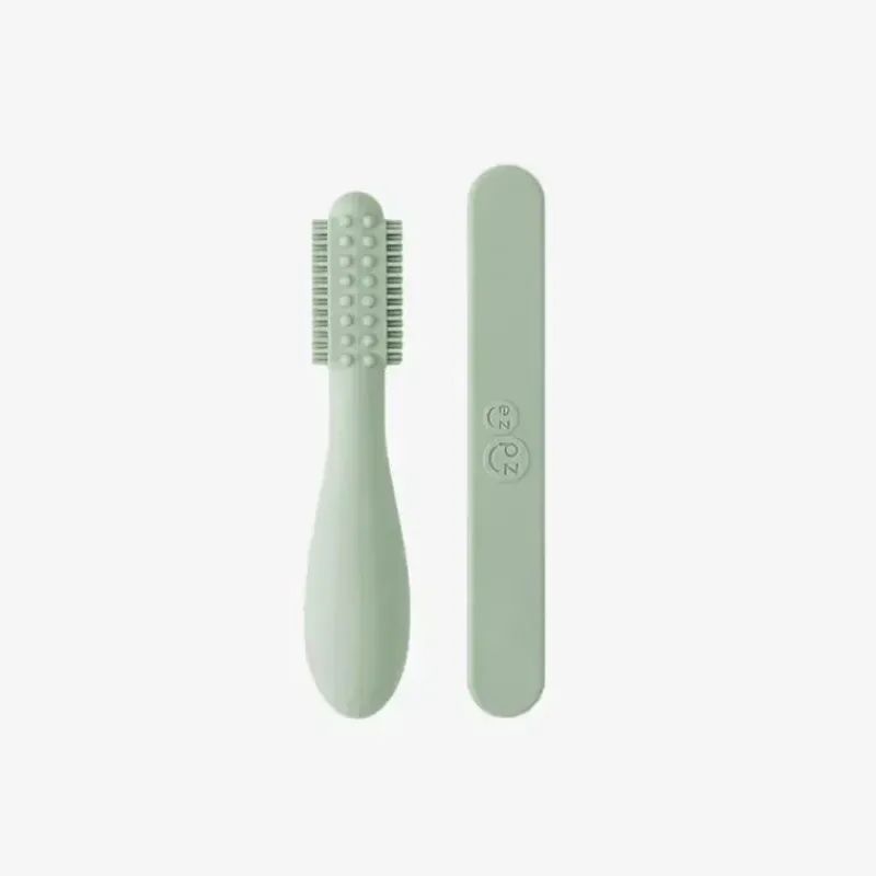 ezpz Oral & Nasal Care*- Baby-Led™ Toothbrush + Sensory Tongue Depressor Dual Pack, Sage