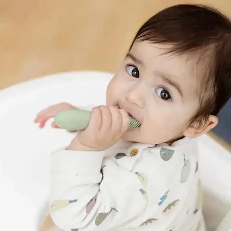 ezpz Oral & Nasal Care*- Baby-Led™ Toothbrush + Sensory Tongue Depressor Dual Pack, Sage