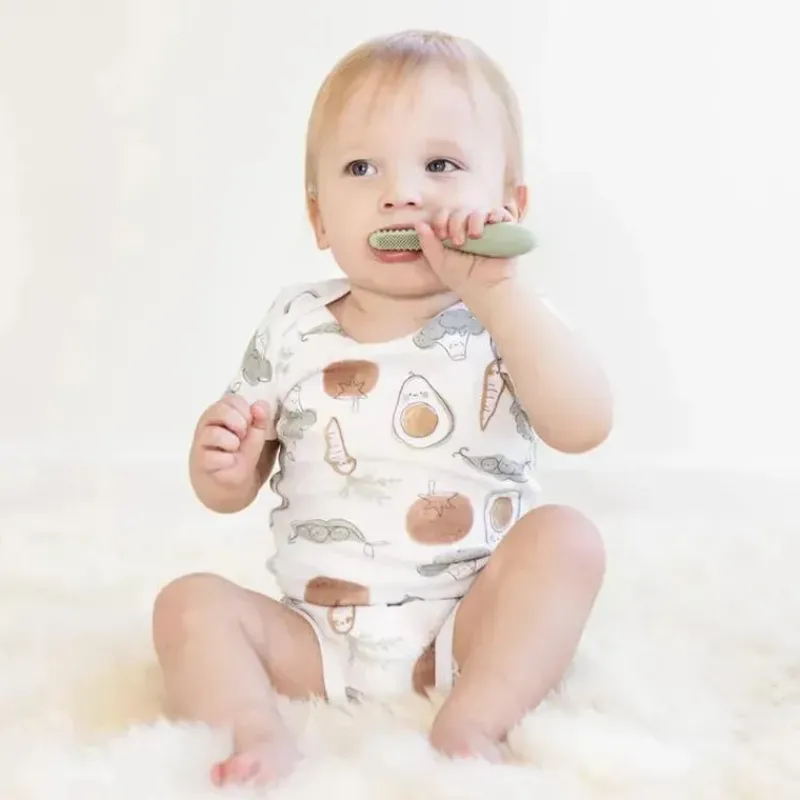 ezpz Oral & Nasal Care*- Baby-Led™ Toothbrush + Sensory Tongue Depressor Dual Pack, Sage