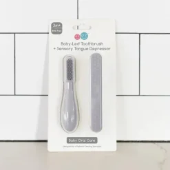 ezpz Oral & Nasal Care*- Baby-Led™ Toothbrush + Sensory Tongue Depressor Dual Pack, Pewter