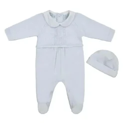 Feltman Brothers Baby One-Pieces*Velour Dot Knit Romper With Hat Blue