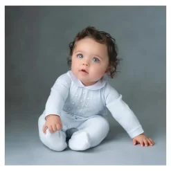 Feltman Brothers Baby One-Pieces*Velour Dot Knit Romper With Hat Blue