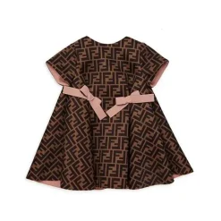 Fendi Baby Dresses|Baby Dresses & Skirts*- Baby Dress with All-Over Fendi Logo and Pink Blush Bow, 12M