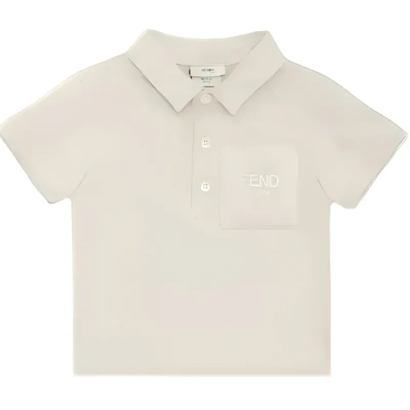 Fendi Baby Baby Tops*- Beige Cotton Jersey Baby Polo Shirt with Chest Pocket