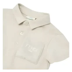 Fendi Baby Baby Tops*- Beige Cotton Jersey Baby Polo Shirt with Chest Pocket