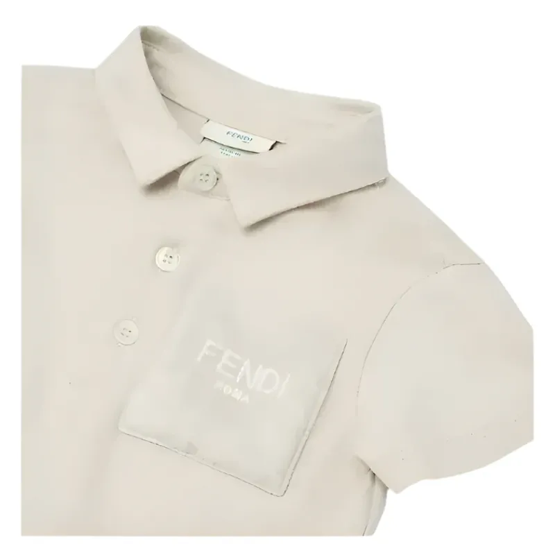 Fendi Baby Baby Tops*- Beige Cotton Jersey Baby Polo Shirt with Chest Pocket