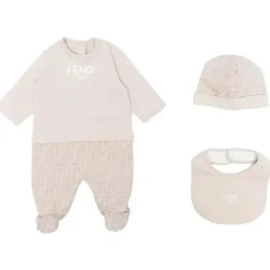 Fendi Baby Baby Sleepwear*- Footie Hat And Bib With Faded Ff Beige
