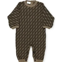 Fendi Baby Baby Onesies & Bodysuits*- Tobacco Cotton and Cashmere Onesie Allover Romper, 1M