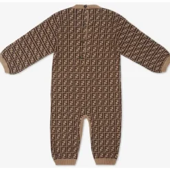 Fendi Baby Baby Onesies & Bodysuits*- Tobacco Cotton and Cashmere Onesie Allover Romper, 1M