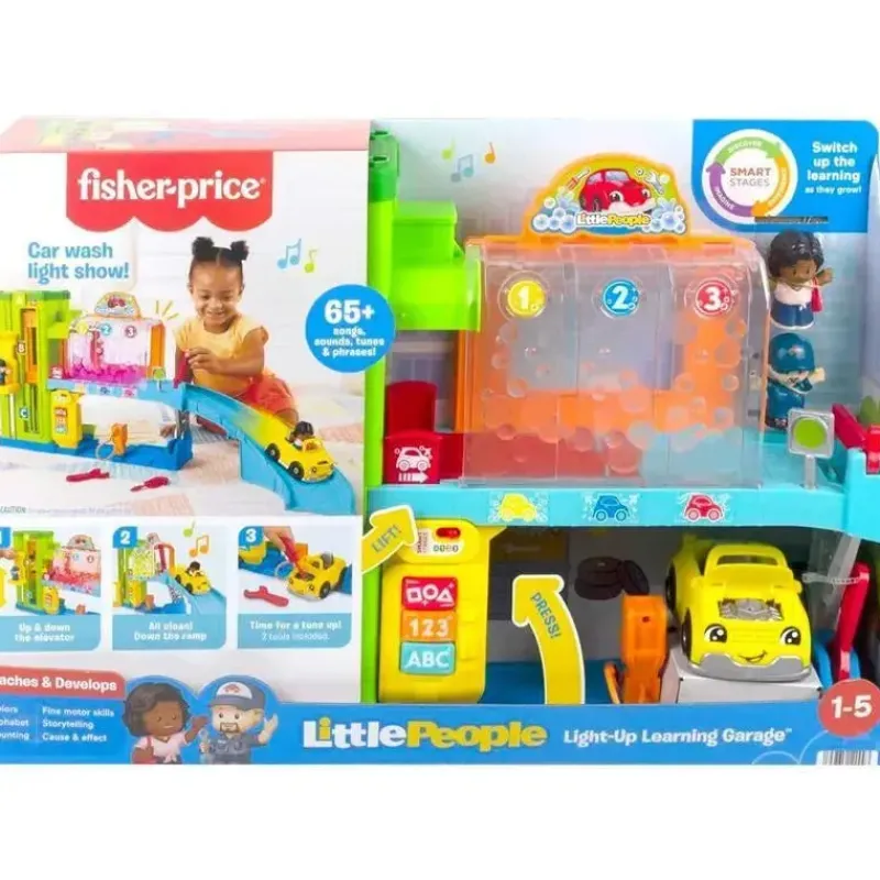 Fisher-Price Playtime Gift Set*Fisher Price - Little People Toddler Playset Light-Up Learning Garage with Smart Stages, Toy Car & Figures