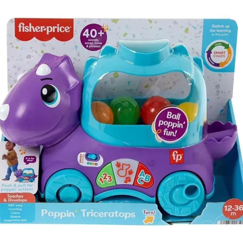 Fisher-Price Toys For 0-12 Months*Fisher Price - Toddler Learning Toy Poppin’ Triceratops Dinosaur Pull-Along Ball Popper