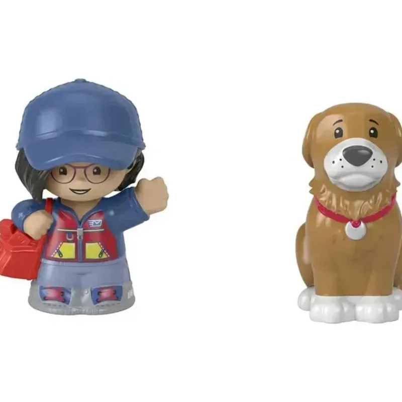 Fisher-Price Dolls*- Little People, Mail Person Girl And Brown Dog