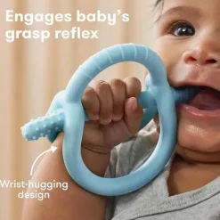FridaBaby Toys For 0-12 Months|Gift For Baby*- Get-A-Grip Teether, Muted Blue
