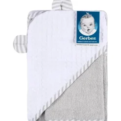 Gerber Baby Bath Towels*- Hooded Towel And Washcloth Mitt Set, Boy Bear