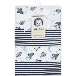 Gerber Blankets & Quilts*- Organic Flannel Blanket 4Pk, Navy/White