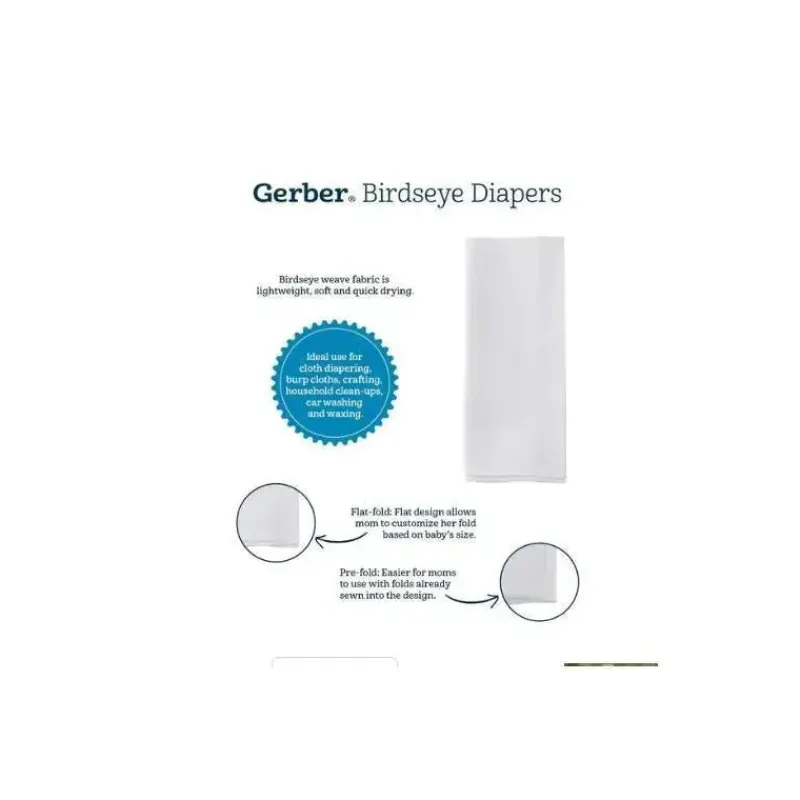 Gerber Cloth & Reusable Diapers*10 Pack White Prefold Birdseye Cloth Diapers